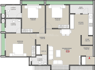 Image of 2115 Sq.ft 3 BHK Apartment / Flat for sale in Shivansh Arianna, Sargasan, Gandhinagar for Rs. 7700000