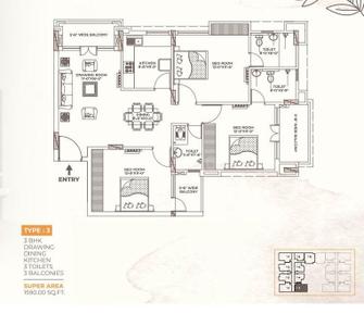 Image of 1590 Sq.ft 3 BHK Apartment / Flat for sale in Mangalam Neelkanth Dreamz, Vrindavan Yojana, Lucknow for Rs. 9540000