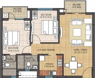 Image of 1244 Sq.ft 2 BHK Apartment / Flat for sale in Ruchi One Rajarhat, New Town, Kolkata for Rs. 21000000