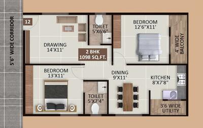 Image of 1098 Sq.ft 2 BHK Apartment / Flat for sale in GM Sri Sai Signature, Horamavu, Bengaluru for Rs. 7490000