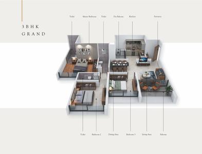 Floor Plan Image of 1551 Sq.ft 3 BHK Apartment / Flat for sale in Mihir Amara Phase 1, Wakad Pune for Rs. 14800000
