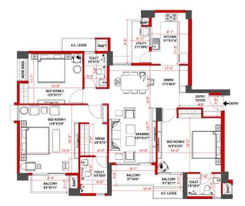 Image of 1529 Sq.ft 3 BHK Apartment / Flat for sale in Z Padmanabha, Pahala, Bhubaneswar for Rs. 17149125