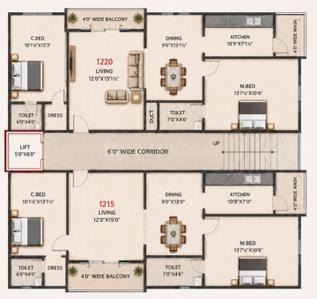 Image of 1220 Sq.ft 2 BHK Apartment / Flat for sale in Chandanagar, Hyderabad for Rs. 7930000