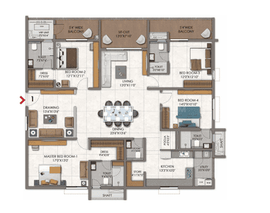 Image of 3242 Sq.ft 4 BHK Apartment / Flat for sale in Kokapet, Hyderabad for Rs. 34041000