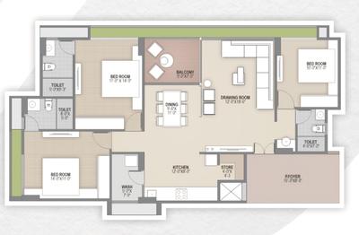 Floor Plan Image of 1800 Sq.ft 3 BHK Apartment / Flat for rent in Sudarshan Saket, Chandkheda Ahmedabad for Rs. 28000