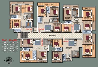 Floor Plan Image of 1235 Sq.ft 3 BHK Apartment / Flat for sale in Saraidhella Dhanbad for Rs. 3150000