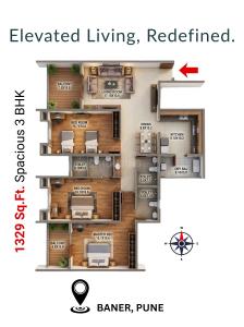 Image of 1860 Sq.ft 3 BHK Apartment / Flat for sale in Sarsan Nancy Hill View B 1, Baner, Pune for Rs. 15500000