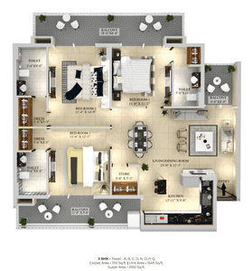 Floor Plan Image of 2100 Sq.ft 3 BHK Apartment / Flat for sale in Green Lotus Utsav, Gmada Aerocity Mohali for Rs. 20800000