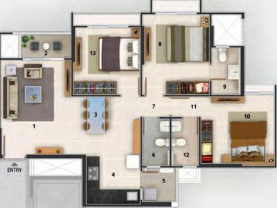 Image of 1480 Sq.ft 3 BHK Apartment / Flat for rent in Adani Amogha, Shantigram, Ahmedabad for Rs. 31000