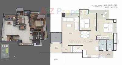Floor Plan Image of 802 Sq.ft 2 BHK Apartment / Flat for sale in Priyanka 7 X Rivera, Tavra Bharuch for Rs. 5200000