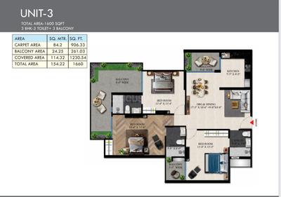 Image of 1660 Sq.ft 3 BHK Apartment / Flat for sale in Charms Iconic Tower, Raj Nagar Extension, Ghaziabad for Rs. 12500000