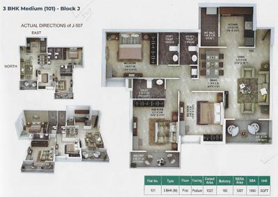 Image of 1690 Sq.ft 3 BHK Apartment / Flat for sale in Wallfort Heights G H I J K L, Bhatagaon, Raipur for Rs. 8990000