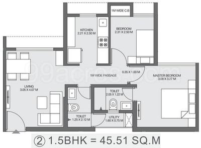 Image of 800 Sq.ft 1.5 BHK Apartment / Flat for sale in Godrej Emerald, Thane West, Thane for Rs. 7900000