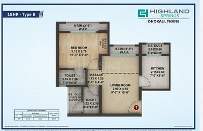 Image of 635 Sq.ft 2 BHK Apartment / Flat for sale in Siddhi Highland Springs, Thane West, Thane for Rs. 9500000