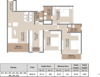 Image of 1464 Sq.ft 3 BHK Apartment / Flat for sale in Ravet, Pune for Rs. 10300000