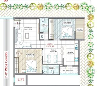 Image of 1137 Sq.ft 2 BHK Apartment / Flat for sale in Narsingi, Hyderabad for Rs. 7390500