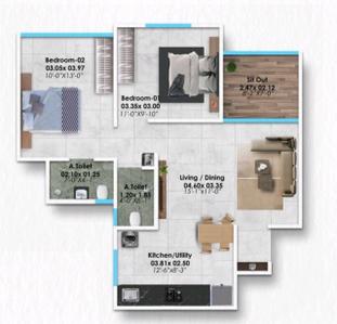 Floor Plan Image of 929 Sq.ft 2 BHK Apartment / Flat for sale in Aishwaryam Hamara Abhimaan, Chikhali Pune for Rs. 5500000