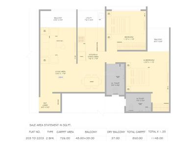 Image of 1100 Sq.ft 2 BHK Apartment / Flat for sale in Ravi Adara, Kondhwa, Pune for Rs. 6888000