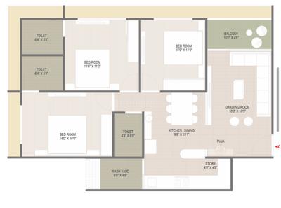 Image of 1700 Sq.ft 3 BHK Apartment / Flat for sale in Ivan Elara, Shela, Ahmedabad for Rs. 7000000