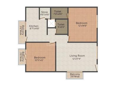 Image of 1192 Sq.ft 2 BHK Apartment / Flat for sale in Sree Yogaa Varun Lotus, Singasandra, Bengaluru for Rs. 9800000