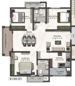 Image of 1450 Sq.ft 3 BHK Apartment / Flat for sale in Aparna Serene Park, Gachibowli, Hyderabad for Rs. 20500000