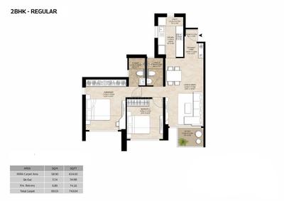Image of 950 Sq.ft 2 BHK Apartment / Flat for sale in Mahindra Citadel Phase 5, Pimpri, Pune for Rs. 10900000
