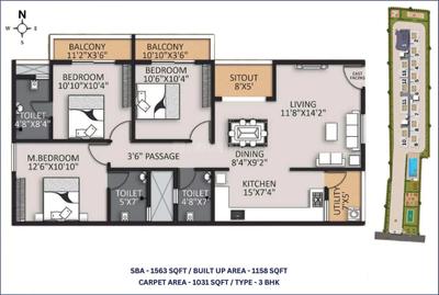 Image of 1204 Sq.ft 3 BHK Apartment / Flat for sale in Global Orlean, Bommasandra, Bengaluru for Rs. 12000000