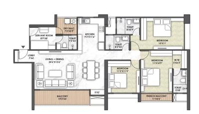 Image of 1600 Sq.ft 3 BHK Apartment / Flat for sale in Mantra Residencies Mayfair Residences Phase 2, Kondhwa, Pune for Rs. 22000000