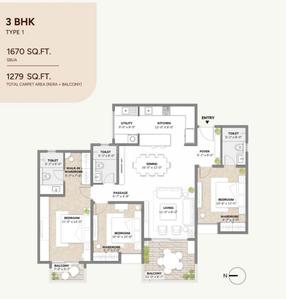 Image of 1670 Sq.ft 3 BHK Apartment / Flat for sale in Assetz Sora And Saki, Gummanahalli, Bengaluru for Rs. 19500000