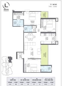 Floor Plan Image of 1530 Sq.ft 3 BHK Apartment / Flat for sale in Pharande L Axis, Spine Road Pune for Rs. 14100000
