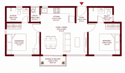 Floor Plan Image of 904 Sq.ft 2 BHK Apartment / Flat for sale in Godrej Ananda, Gummanahalli Bengaluru for Rs. 9000000