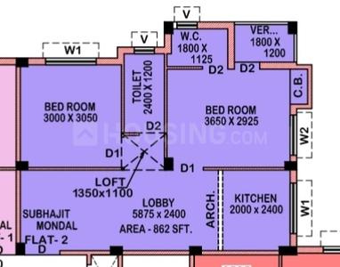 Image of 862 Sq.ft 2 BHK Apartment / Flat for sale in Baghajatin, Kolkata for Rs. 5300000