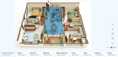Floor Plan Image of 1679 Sq.ft 3 BHK Apartment / Flat for sale in Godrej Regal Pavilion, Rajendra Nagar Hyderabad for Rs. 17000000