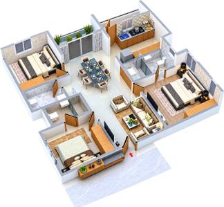 Floor Plan Image of 1800 Sq.ft 3 BHK Apartment / Flat for sale in DS Needs 3 Project 168, Horamavu Bengaluru for Rs. 22800000