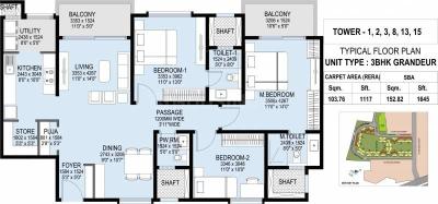 Image of 1645 Sq.ft 3 BHK Apartment / Flat for sale in L And T Raintree Boulevard, Sahakara Nagar, Bengaluru for Rs. 33000000