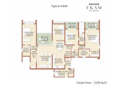 Image of 1455 Sq.ft 3 BHK Apartment / Flat for sale in Rohan Ekam Phase 2, Balewadi, Pune for Rs. 15800000
