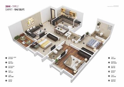 Image of 1460 Sq.ft 3 BHK Apartment / Flat for sale in Divine Garden, Lohegaon, Pune for Rs. 10300000