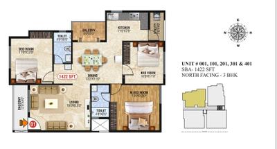 Image of 1422 Sq.ft 3 BHK Apartment / Flat for sale in K R Puram, Bengaluru for Rs. 9243000