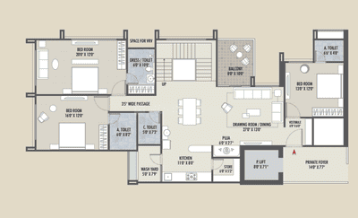 Image of 2490 Sq.ft 3 BHK Apartment / Flat for sale in Gota, Ahmedabad for Rs. 18300000
