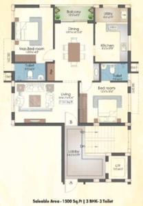 Image of 1500 Sq.ft 3 BHK Apartment / Flat for sale in Ashok Nagar, Chennai for Rs. 20500000