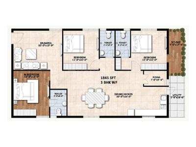 Image of 1844 Sq.ft 3 BHK Apartment / Flat for sale in Navya Uvera Heights, LB Nagar, Hyderabad for Rs. 13830000