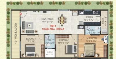 Image of 1400 Sq.ft 3 BHK Apartment / Flat for sale in Doddakallasandra, Bengaluru for Rs. 8400000
