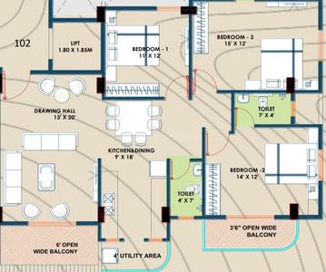 Image of 1750 Sq.ft 3 BHK Apartment / Flat for sale in Gorewada, Nagpur for Rs. 7000000