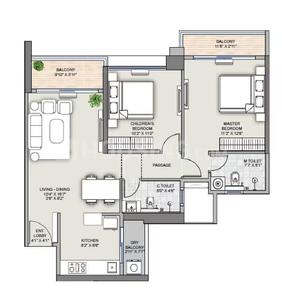 Image of 1007 Sq.ft 2 BHK Apartment / Flat for sale in Supreme Rivana Ph I, Punawale, Pune for Rs. 8400000