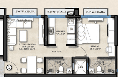 Floor Plan Image of 420 Sq.ft 1 BHK Apartment / Flat for sale in Aztec One Parel, Parel Mumbai for Rs. 15000000