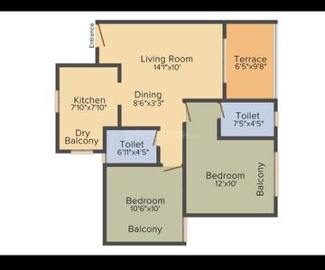 Floor Plan Image of 925 Sq.ft 2 BHK Apartment / Flat for sale in Amit Astonia Classic, Undri Pune for Rs. 5491000