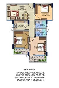 Image of 956 Sq.ft 3 BHK Apartment / Flat for sale in Viraj BBD Green City Lotus Court, Semra, Lucknow for Rs. 7440000