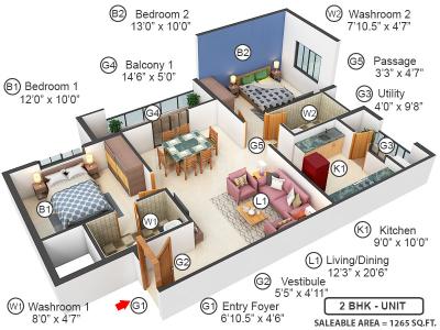 Image of 1261 Sq.ft 2 BHK Apartment / Flat for sale in Pacifica Pride Towers, Padur, Chennai for Rs. 8100000