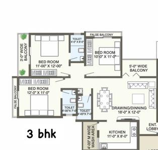 Image of 1311 Sq.ft 3 BHK Apartment / Flat for sale in Manish Nagar, Nagpur for Rs. 6800000