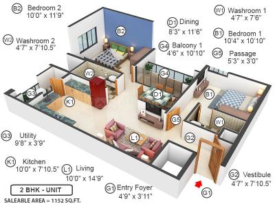 Image of 1261 Sq.ft 2 BHK Apartment / Flat for sale in Pacifica Pride Towers, Padur, Chennai for Rs. 8100000